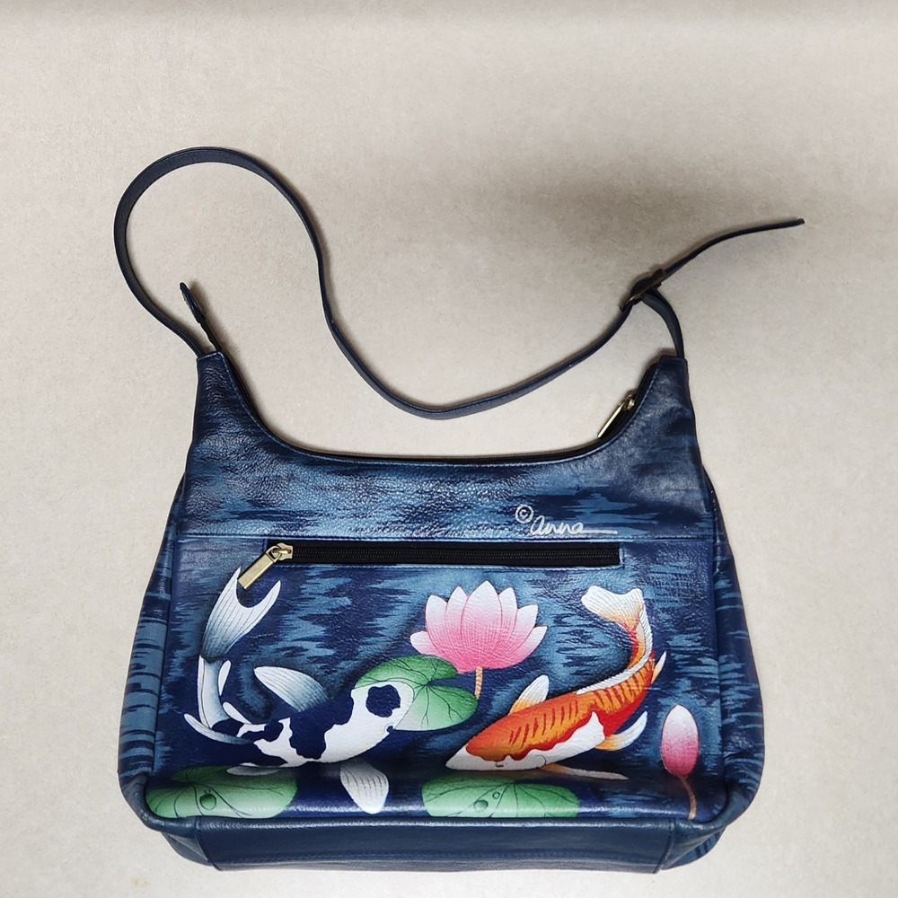 Anna by Anuschka Medium Shoulder Hobo - 7021 Koi Fish Hand Painted Leather Bag